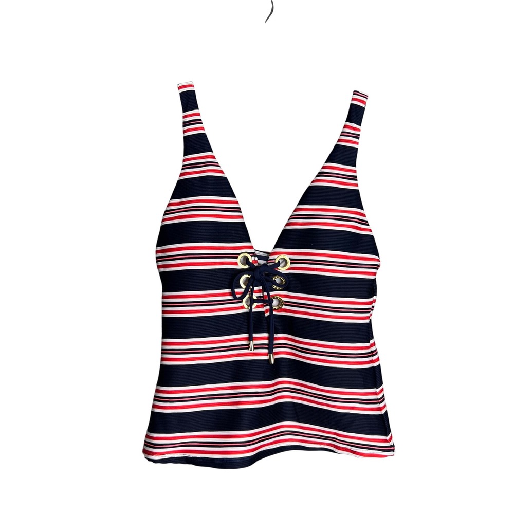 La Blanca Tankini‎ Swim Top Size 8 Nautical Preppy Yacht Lace Up Ribbed NWT